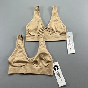 Lot Of 2 Rhonda Shear Ahhlette Seamless Bralette Bra Womens M Beige Wide Strap